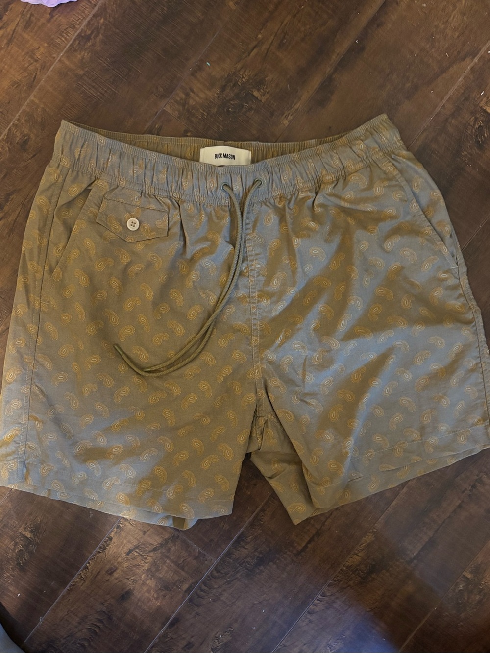 Buck Mason Olive Swim Shorts with Black Mesh Lining